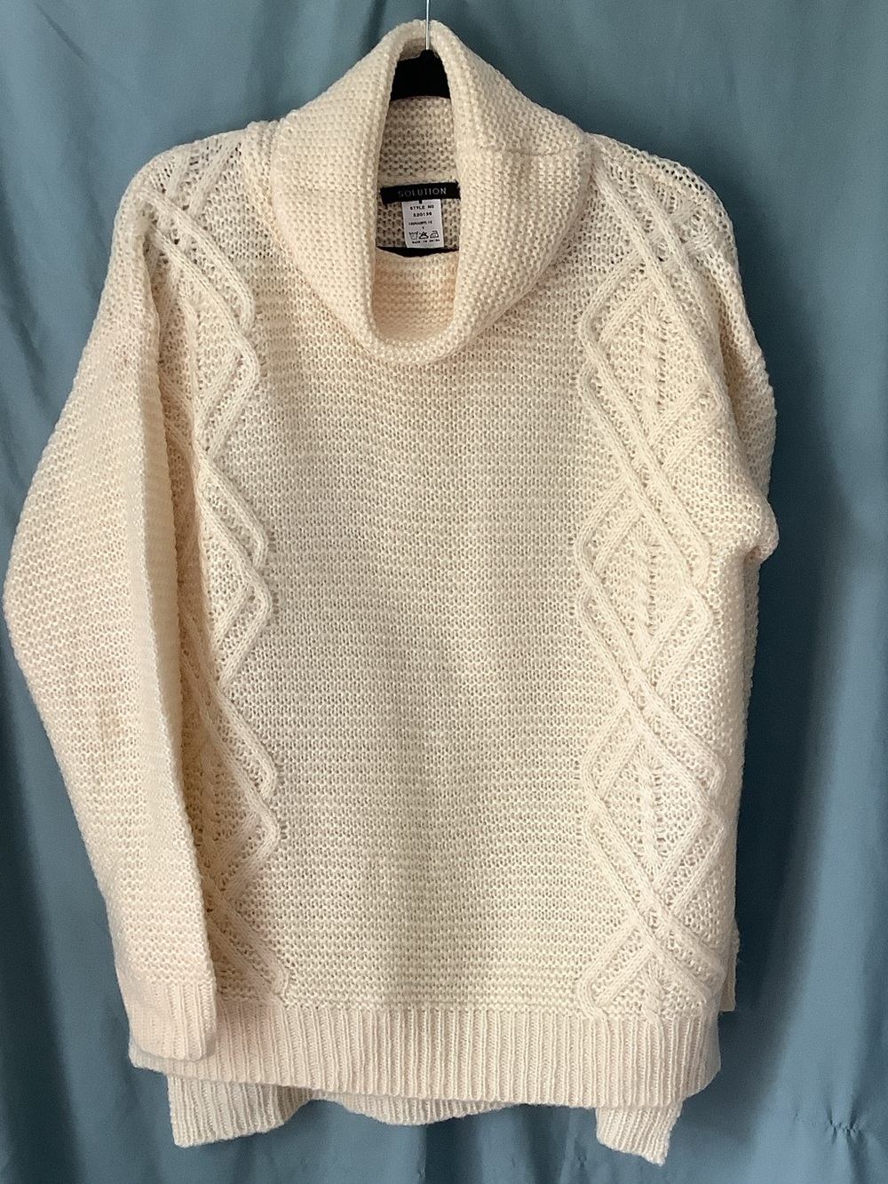 Chunky Cream Cowl-Neck Cable Sweater by Solution